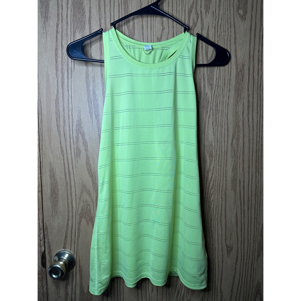 Athleta Neon Lime Green Striped Racerback Tank Top Womens Performance Gym Yoga